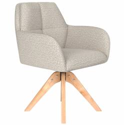 Fauteuil Pete Pivotant Assise en Bois et Tissu Beige Chaise à Accoudoirs 62x63x85cm