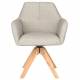 Fauteuil Pete Pivotant Assise en Bois et Tissu Beige Chaise à Accoudoirs 62x63x85cm