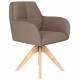 Fauteuil Pete Pivotant Assise en Bois et Tissu Taupe Chaise à Accoudoirs 62x63x85cm