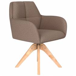 Fauteuil Pete Pivotant Assise en Bois et Tissu Taupe Chaise à Accoudoirs 62x63x85cm
