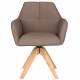 Fauteuil Pete Pivotant Assise en Bois et Tissu Taupe Chaise à Accoudoirs 62x63x85cm