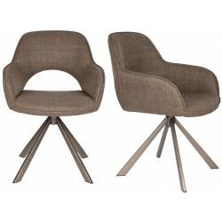 Lot de Fauteuils Toye Woody Duo de Chaises en Acier Gris et Tissu Marron Sièges de Table 61x68x85cm