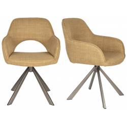 Lot de Fauteuils Toye Woody Duo de Chaises en Acier Gris et Tissu Ocre Sièges de Table 61x68x85cm
