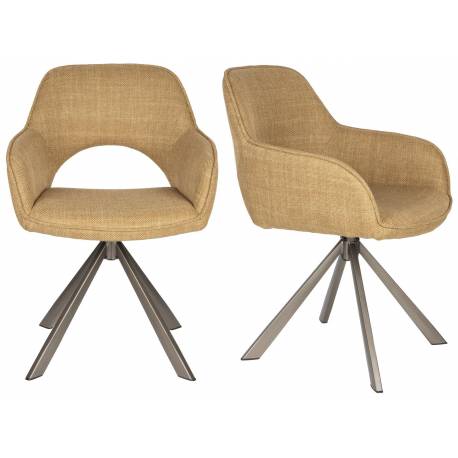 Lot de Fauteuils Toye Woody Duo de Chaises en Acier Gris et Tissu Ocre Sièges de Table 61x68x85cm