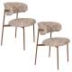Lot de Deux Chaises Claes Woody Duo d'Assises en Acier et Tissu Beige Chiné Chaises de Salle à Manger Rétro 56,5x57,5x78,5cm