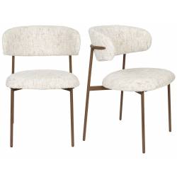 Lot de Deux Chaises Claes Woody Duo d'Assises en Acier et Tissu Blanc Chiné Chaises de Salle à Manger Rétro 56,5x57,5x78,5cm