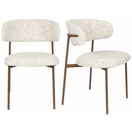 Lot de Deux Chaises Claes Woody Duo d'Assises en Acier et Tissu Blanc Chiné Chaises de Salle à Manger Rétro 56,5x57,5x78,5cm