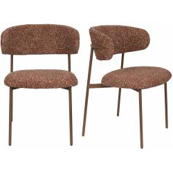Lot Deux Chaises Claes Woody Duo d'Assises en Acier et Tissu Terracotta Chiné Chaises de Salle à Manger Rétro 56,5x57,5x78,5cm