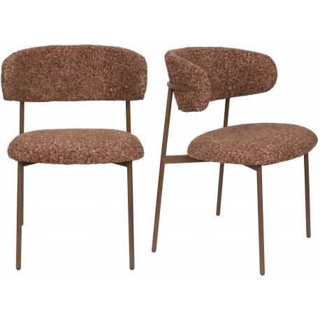Lot Deux Chaises Claes Woody Duo d'Assises en Acier et Tissu Terracotta Chiné Chaises de Salle à Manger Rétro 56,5x57,5x78,5cm