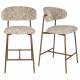 Lot de Deux Chaises de Bar Claes Woody Duo d'Assises Hautes en Acier et Tissu Beige Chiné Rétro 44x51x94cm