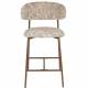 Lot de Deux Chaises de Bar Claes Woody Duo d'Assises Hautes en Acier et Tissu Beige Chiné Rétro 44x51x94cm