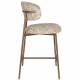 Lot de Deux Chaises de Bar Claes Woody Duo d'Assises Hautes en Acier et Tissu Beige Chiné Rétro 44x51x94cm