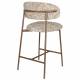 Lot de Deux Chaises de Bar Claes Woody Duo d'Assises Hautes en Acier et Tissu Beige Chiné Rétro 44x51x94cm