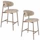 Lot de Deux Chaises de Bar Claes Woody Duo d'Assises Hautes en Acier et Tissu Beige Chiné Rétro 44x51x94cm