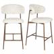 Lot de Deux Chaises de Bar Claes Woody Duo d'Assises Hautes en Acier et Tissu Blanc Chiné Rétro 44x51x94cm