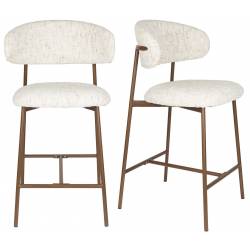 Lot de Deux Chaises de Bar Claes Woody Duo d'Assises Hautes en Acier et Tissu Blanc Chiné Rétro 44x51x94cm