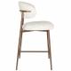 Lot de Deux Chaises de Bar Claes Woody Duo d'Assises Hautes en Acier et Tissu Blanc Chiné Rétro 44x51x94cm