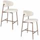Lot de Deux Chaises de Bar Claes Woody Duo d'Assises Hautes en Acier et Tissu Blanc Chiné Rétro 44x51x94cm