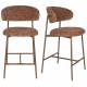 Lot de Deux Chaises de Bar Claes Woody Duo d'Assises Hautes en Acier et Tissu Terracotta Chiné Rétro 44x51x94cm