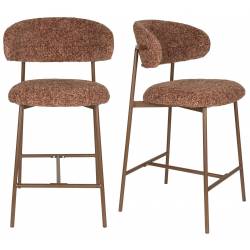 Lot de Deux Chaises de Bar Claes Woody Duo d'Assises Hautes en Acier et Tissu Terracotta Chiné Rétro 44x51x94cm