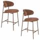 Lot de Deux Chaises de Bar Claes Woody Duo d'Assises Hautes en Acier et Tissu Terracotta Chiné Rétro 44x51x94cm