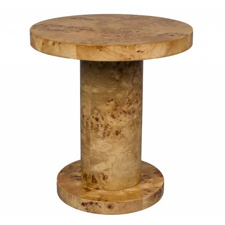 Guéridon Quinn Dutchbone Naturel Sellette Ronde en Eucalyptus et Ronce de Noyer Design Seventies 46x46x51cm
