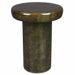 Guéridon S Mush Dutchbone Sellette Ronde en Manguier Finition Vert Olive Brillante Mobilier d'Appoint 35x35x45cm