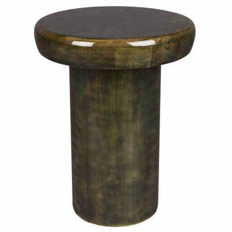 Guéridon S Mush Dutchbone Sellette Ronde en Manguier Finition Vert Olive Brillante Mobilier d'Appoint 35x35x45cm