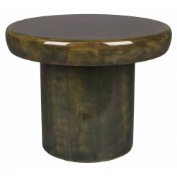 Guéridon L Mush Dutchbone Sellette Ronde en Manguier Finition Vert Olive Brillante Mobilier d'Appoint 35x45x45cm