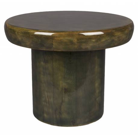 Guéridon L Mush Dutchbone Sellette Ronde en Manguier Finition Vert Olive Brillante Mobilier d'Appoint 35x45x45cm