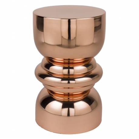 Table d'Appoint Kinga Woody Bout de Canapé en Acier Bronze Sellette Esprit Design Finition Brillante 29,5x29,5x48cm