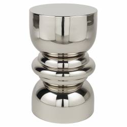 Table d'Appoint Kinga Woody Bout de Canapé en Acier Argent Sellette Esprit Design Finition Brillante 29,5x29,5x48cm