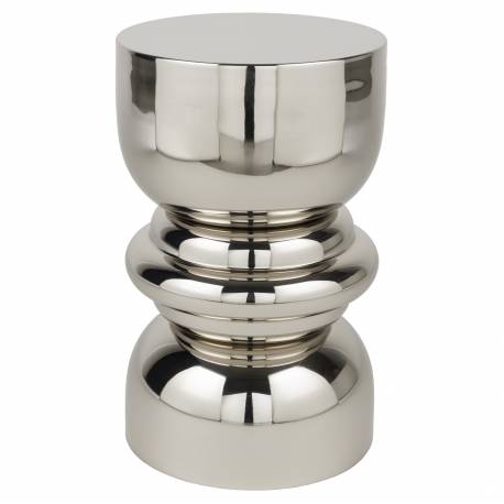 Table d'Appoint Kinga Woody Bout de Canapé en Acier Argent Sellette Esprit Design Finition Brillante 29,5x29,5x48cm