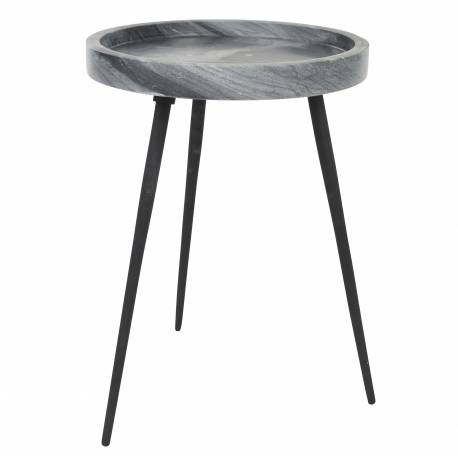 Guéridon Karrara Gris Woody Table d'Appoint Acier et Marbre Sellette Plateau Rond 33x33x45cm 46,5x46,5x55,5cm