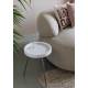 Guéridon Karrara Blanc Woody Table d'Appoint Acier et Marbre Sellette Plateau Rond 33x33x45cm