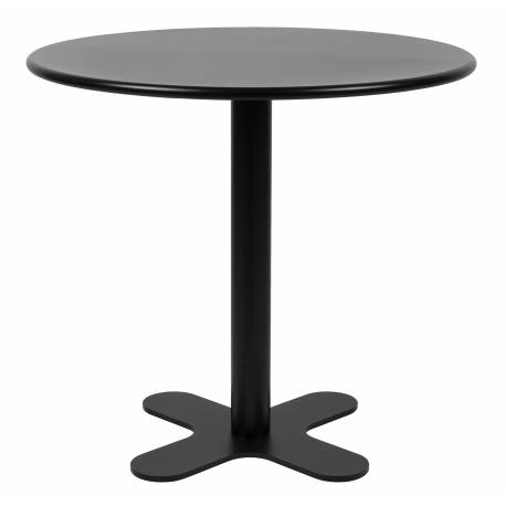 Table de Bistrot Ronde Sanjay Outdoor Woody Table à Manger Extérieure en Acier Thermolaqué Noir 74x80x80cm