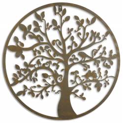 Applique Murale Fronton Style Arbre de Vie Décoratif à Fixer en Métal Patiné Marron-Noir 2x51x51cm