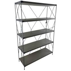 Etagère J-Line Bibliothèque en Acier Gris et Résine Effet Béton Meuble de Rangement 5 Niveaux 41,5x123,5x186,5cm