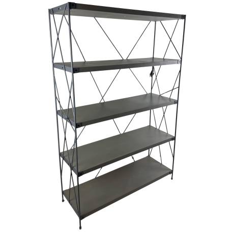 Etagère J-Line Bibliothèque en Acier Gris et Résine Effet Béton Meuble de Rangement 5 Niveaux 41,5x123,5x186,5cm