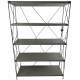 Etagère J-Line Bibliothèque en Acier Gris et Résine Effet Béton Meuble de Rangement 5 Niveaux 41,5x123,5x186,5cm