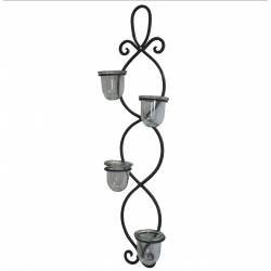Applique Murale Bougeoir Vertical ou Candélabre 4 Verrines à Suspendre en Acier Patiné Marron 8,5x17,5x62cm