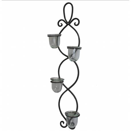 Applique Murale Bougeoir Vertical ou Candélabre 4 Verrines à Suspendre en Acier Patiné Marron 8,5x17,5x62cm