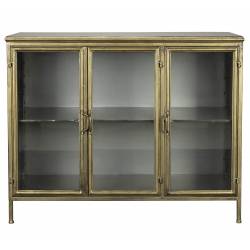 Buffet Gertlush Dutchbone Bahut en Acier Couleur Laiton et Verre Meuble de Rangement Vitré 38,5x80x100cm