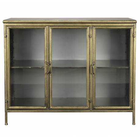 Buffet Gertlush Dutchbone Bahut en Acier Couleur Laiton et Verre Meuble de Rangement Vitré 38,5x80x100cm