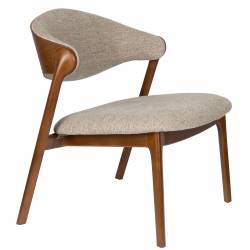 Fauteuil Lounge Babington Dutchbone Siège de Salon en Bois et Tissu Chiné Marron Assises Rétro 65x71x74,3cm