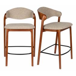 Duo Chaises de Bar Babington Dutchbone Sièges Hauts en Bois et Tissu Chiné Marron Assises Rétro 51,4x57,5x91,5cm