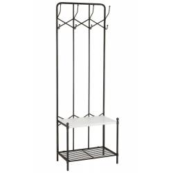 Vestiaire J-line Porte Manteaux en Acier Noir et Mélaminé Blanc Dressing Étagère Double Patère 38x62x181cm