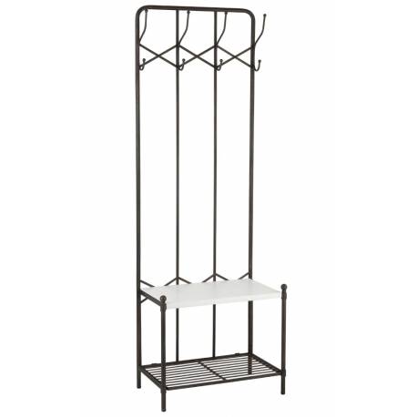 Vestiaire J-line Porte Manteaux en Acier Noir et Mélaminé Blanc Dressing Étagère Double Patère 38x62x181cm