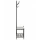 Vestiaire J-line Porte Manteaux en Acier Noir et Mélaminé Blanc Dressing Étagère Double Patère 38x62x181cm