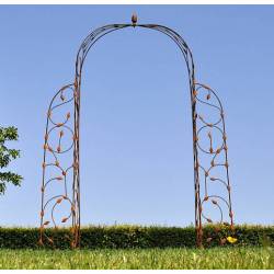 Arche Cosy Porte de Jardin avec Grilles Tuteur à Rosier en Acier Oxydé 42x158x213cm